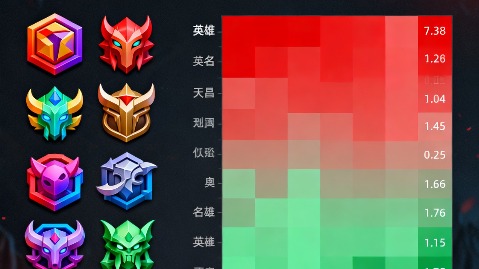 DOTA2 7.35版本更新解析文章配图，展示新道具图标和英雄胜率变化热力图